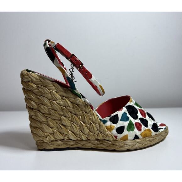 SAINT LAURENT Paloma Heart-Print Wedge Espadrilles Size 40 - Picture 1 of 11